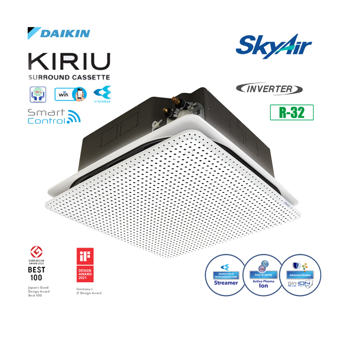 Daikin AC Surround Cassette Kiriu Skyair Smart Inverter Malaysia R32 5 1/2 PK ( Wireless ) ( 3 Phase ) – FCFG140AV14 